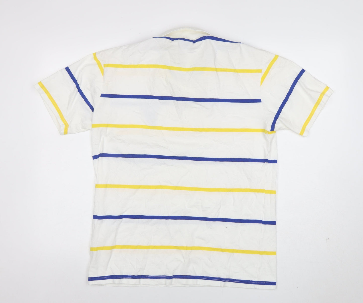 100% Wolves Men's White Striped Rugby Polo Shirt L Cotton Short Sleeve