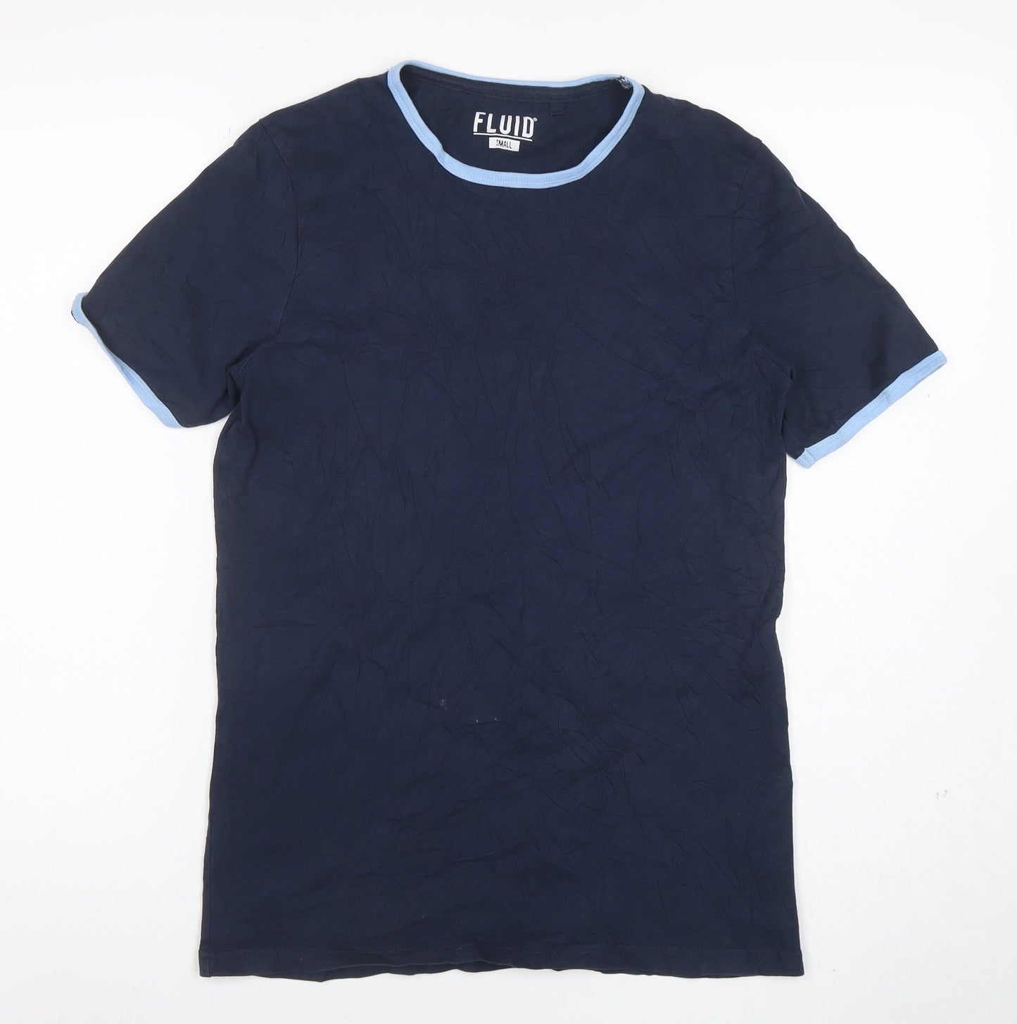 Fluid Mens Navy Blue Short Sleeve Crew Neck Cotton T-Shirt Size S