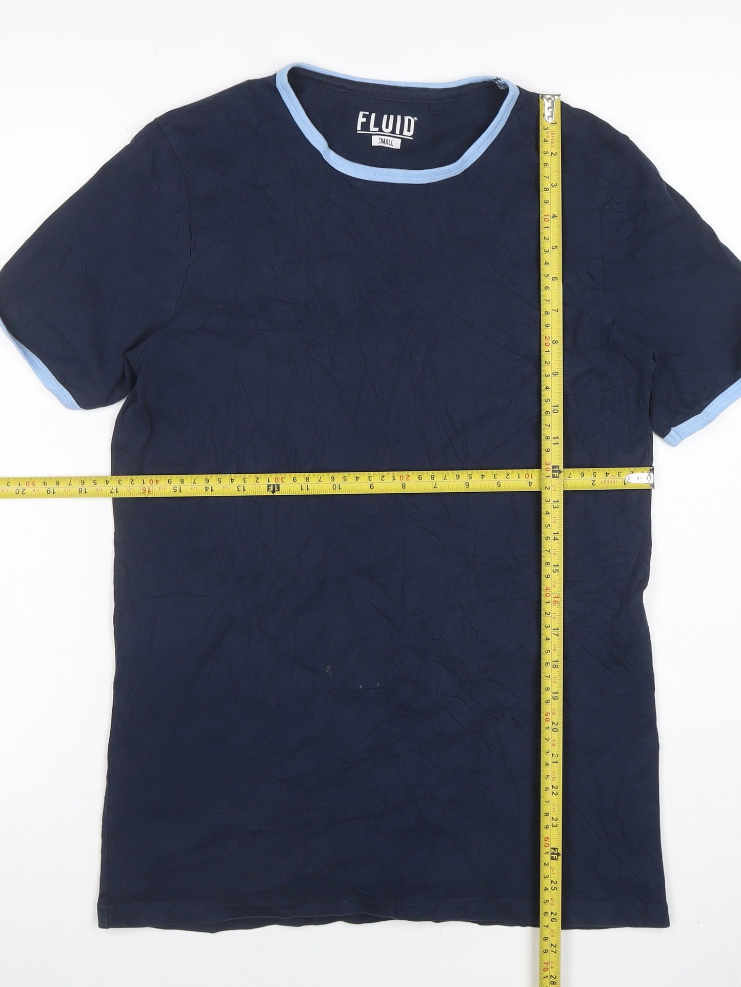Fluid Mens Navy Blue Short Sleeve Crew Neck Cotton T-Shirt Size S