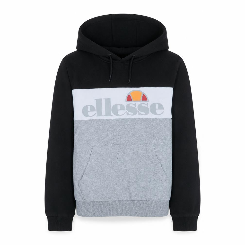 Ellesse Boys Black Grey Colourblock Pullover Hoodie 13-14 Years Cotton Blend