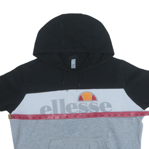 Ellesse Boys Black Grey Colourblock Pullover Hoodie 13-14 Years Cotton Blend