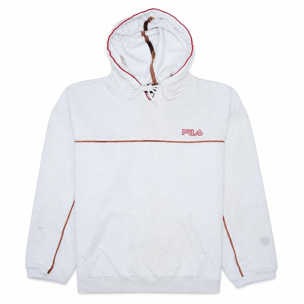 FILA Men's White L Pullover Hoodie With Logo and Pouch Pocket