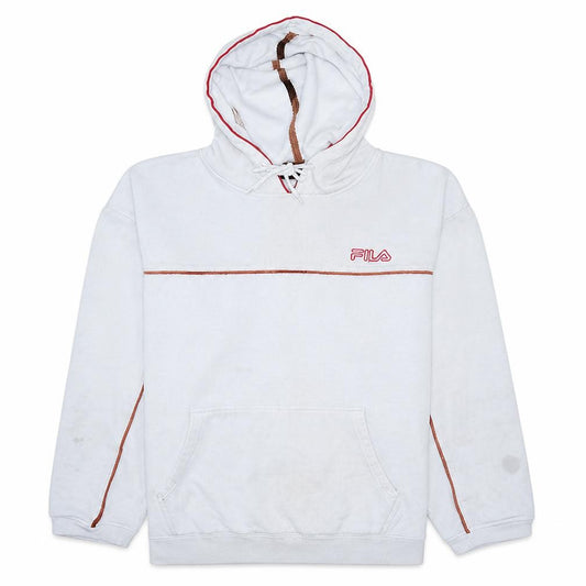 FILA Men's White L Pullover Hoodie With Logo and Pouch Pocket