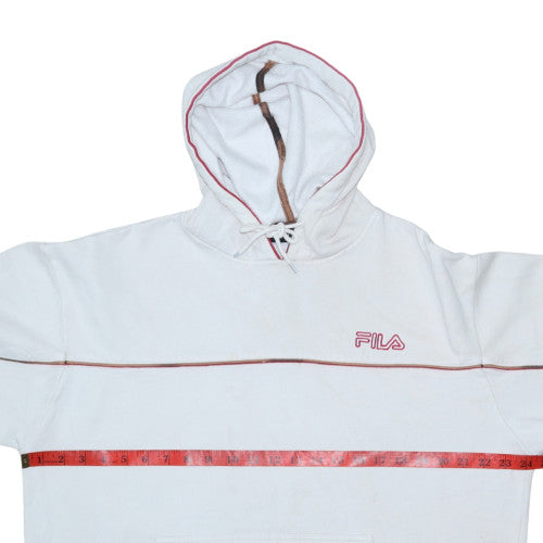 FILA Men's White L Pullover Hoodie With Logo and Pouch Pocket