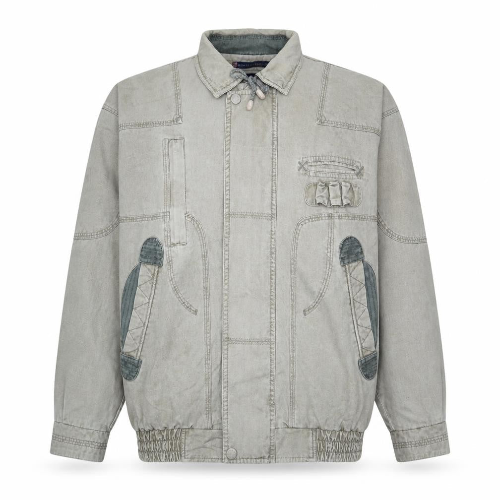 BAFU Men's Grey Cotton Bomber Jacket XL Regular Fit Casual