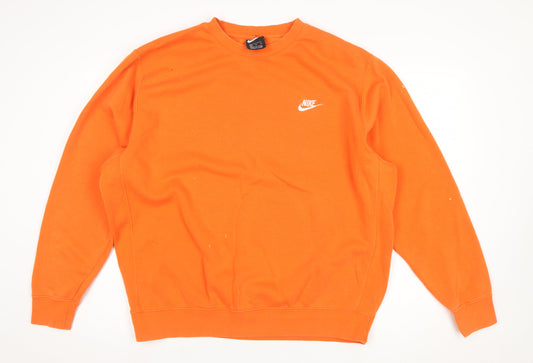 Nike Women Orange XL Pullover Sweatshirt Crew Neck Cotton Blend