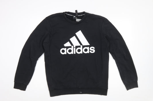 Adidas Mens Black Crew Neck Logo Sweatshirt Size M Regular Fit