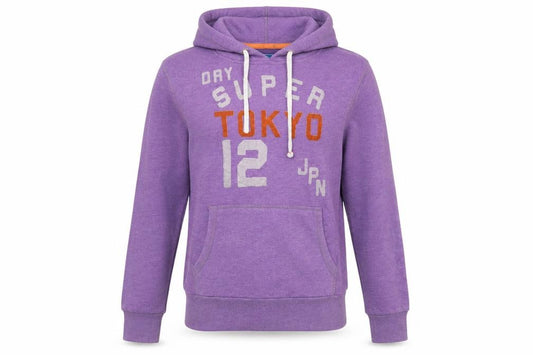 Superdry Women Purple Pullover Hoodie L Logo Tokyo Print Cotton Blend