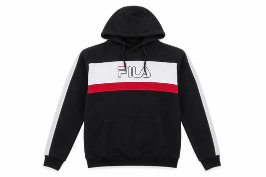 Fila Men's Black M Pullover Hoodie with Logo and Red Stripe