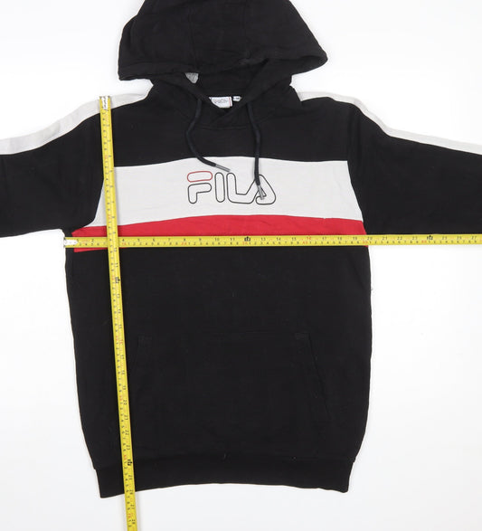 Fila Men's Black M Pullover Hoodie with Logo and Red Stripe