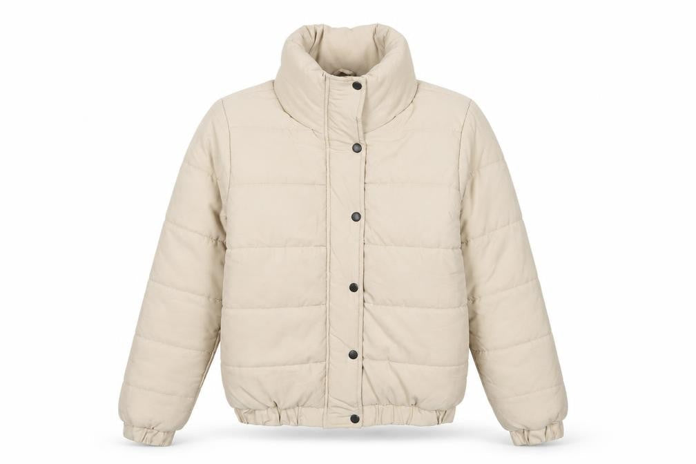 boohoo Womens Beige Puffer Jacket Size 8 Short Quilted Winter Coat