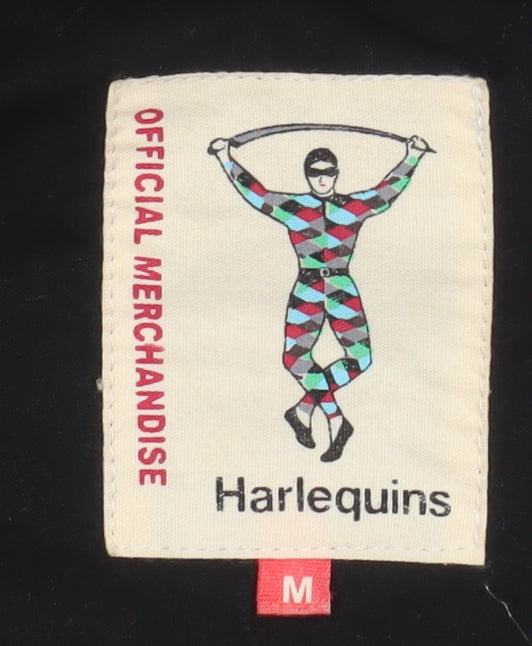 Harlequins Womens Black Hooded Puffer Jacket M Polyester Zip
