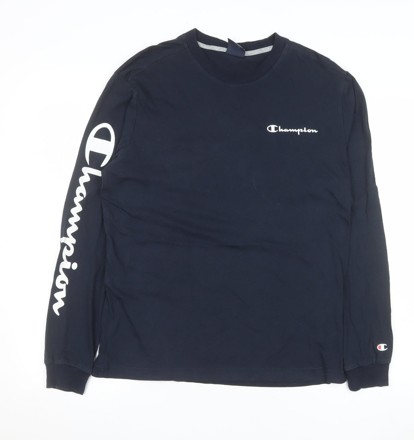 Champion Men's Blue Long Sleeve Crew Neck Cotton Top M