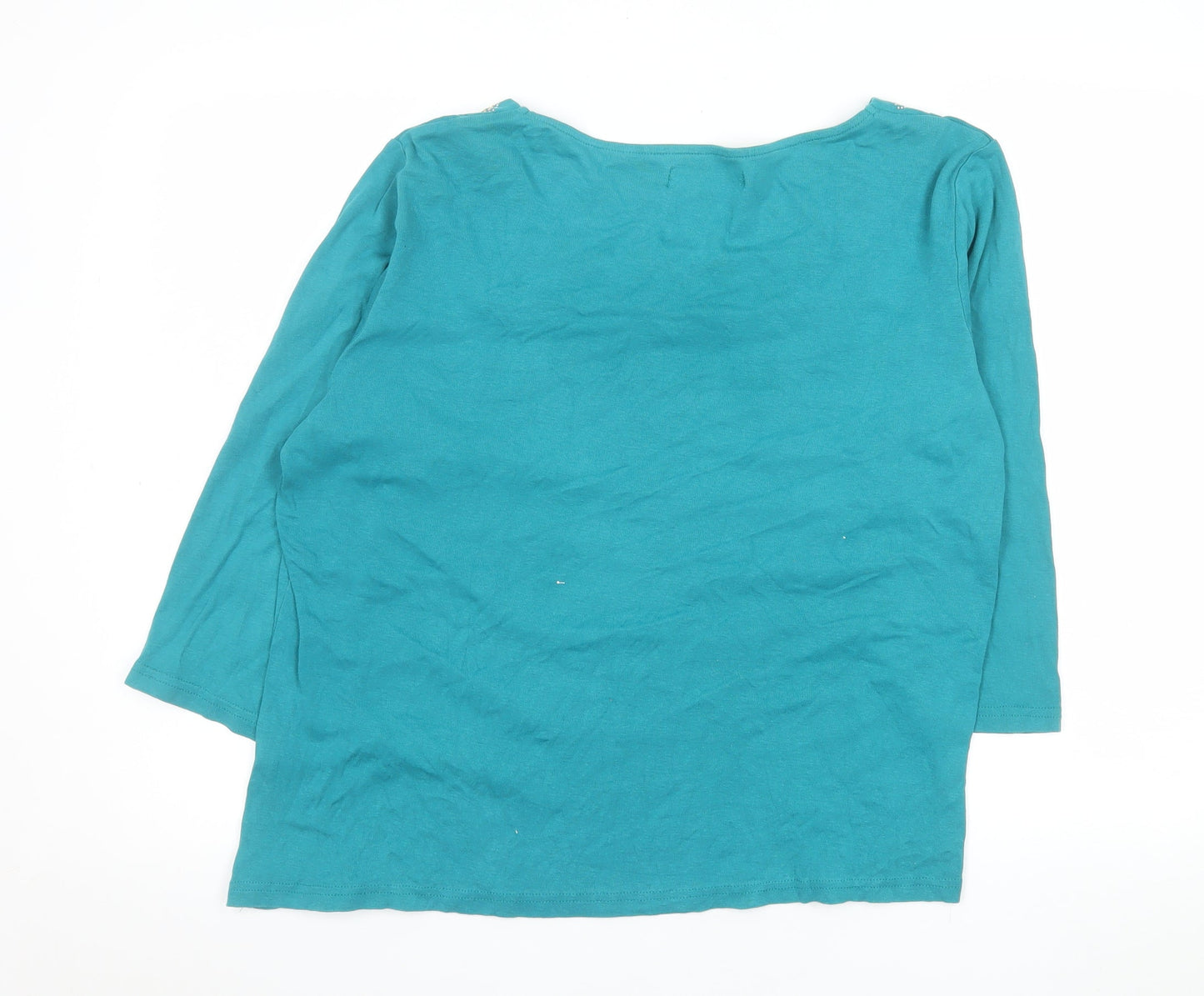 Julipa Women Blue Cotton 3/4 Sleeve Square Neck Beaded Blouse UK 18