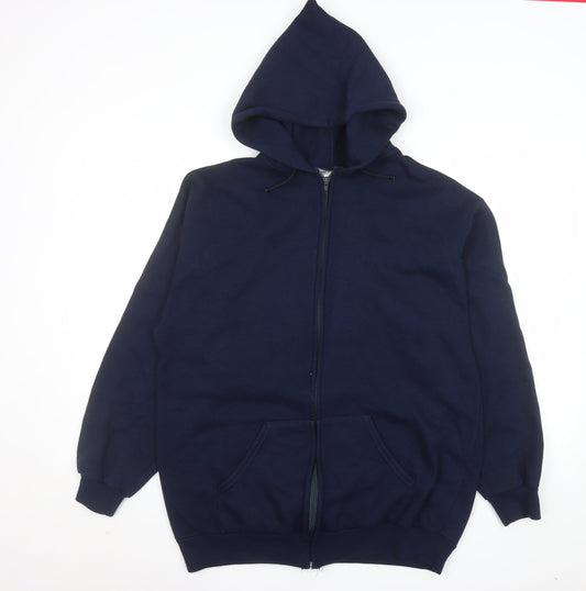 Airak Men Blue XL Hooded Full Zip Graphic Fleece Jacket
