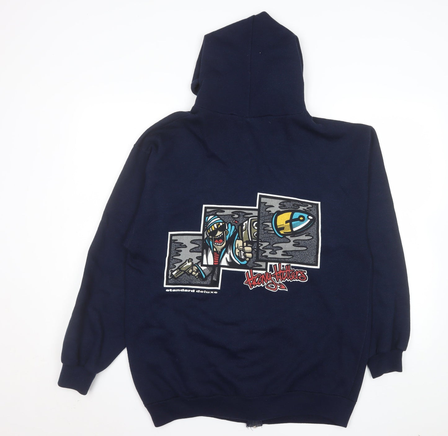 Airak Men Blue XL Hooded Full Zip Graphic Fleece Jacket