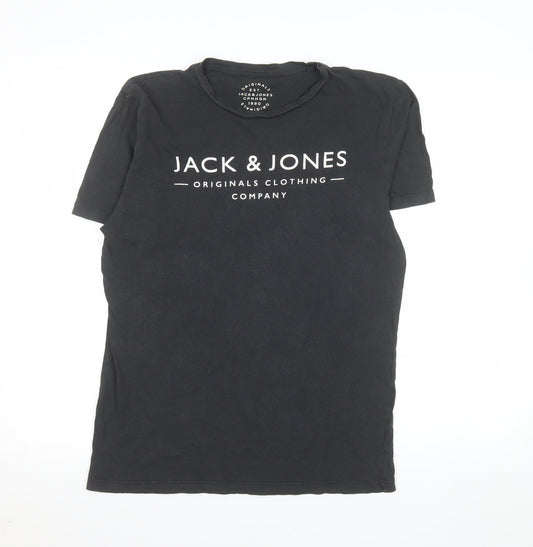 Jack & Jones Men's Black Small Crew Neck Graphic Logo T-Shirt