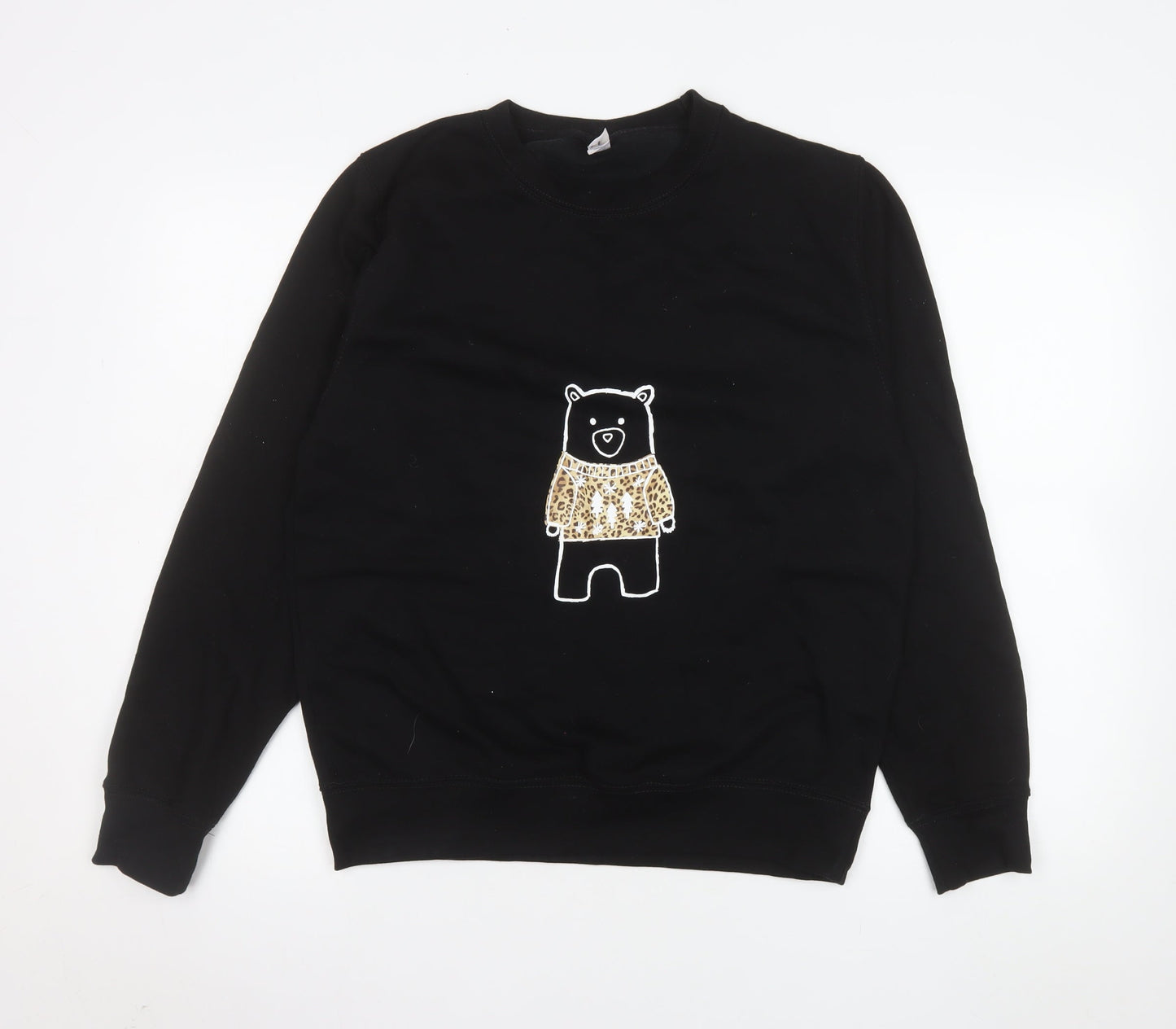 Just Hoods Womens Black Bear Print Pullover Sweatshirt Size S