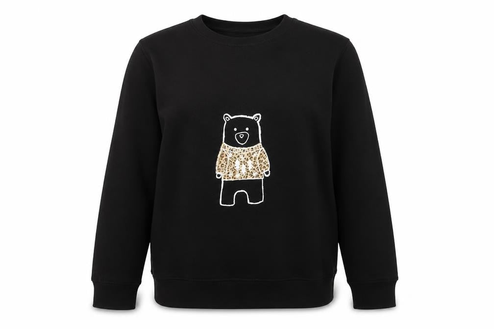 Just Hoods Womens Black Bear Print Pullover Sweatshirt Size S