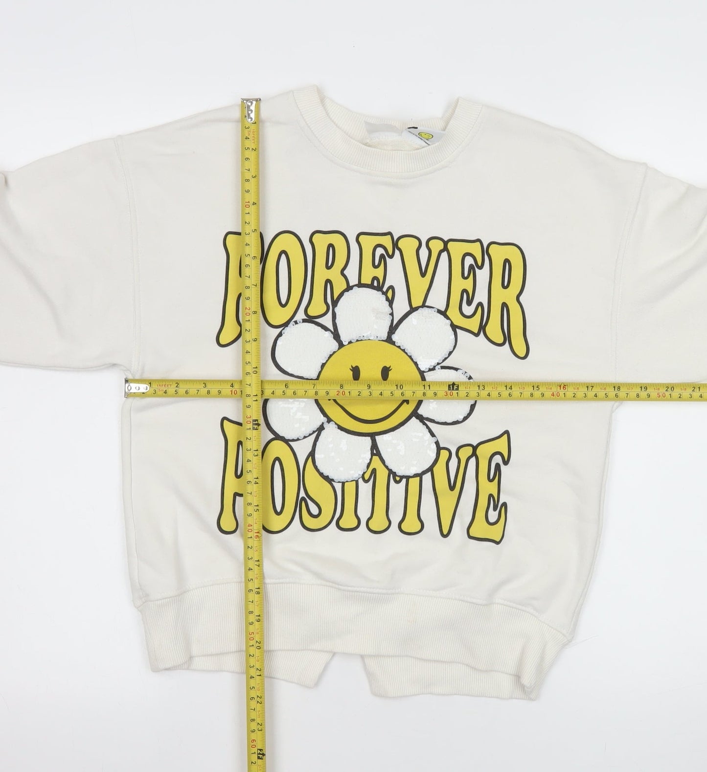 ZARA SmileyWorld Girls White Sweatshirt Size 10 Forever Positive Graphic