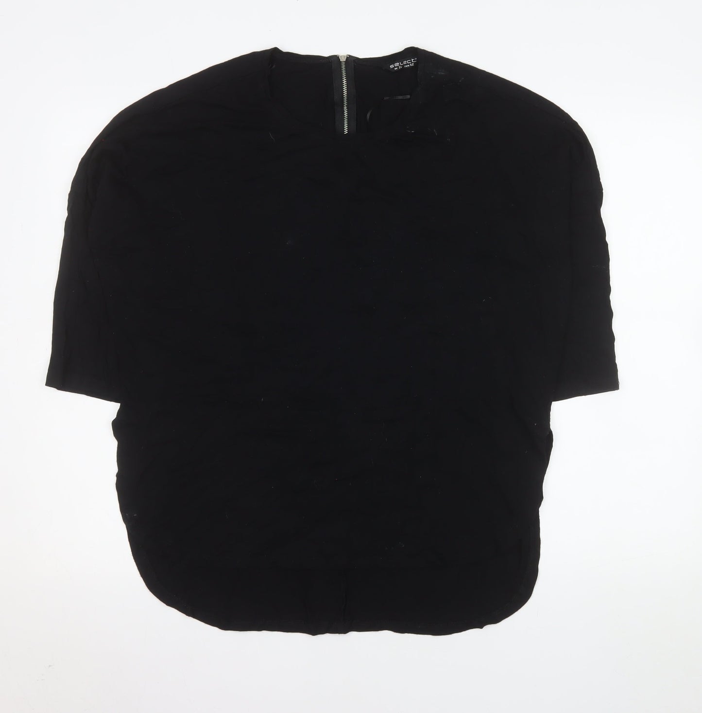 Select Women's Black Size 14 Short Sleeve Zip Back Basic Blouse