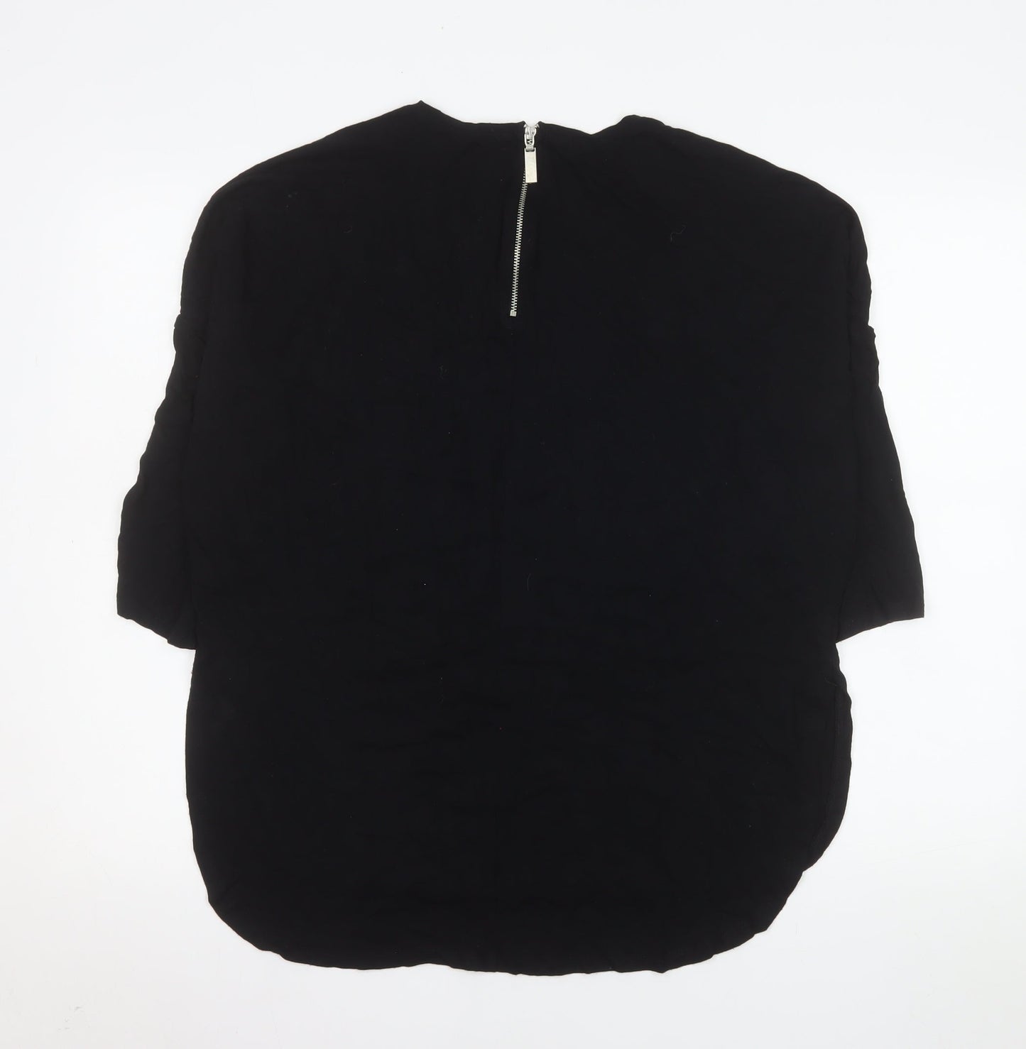 Select Women's Black Size 14 Short Sleeve Zip Back Basic Blouse