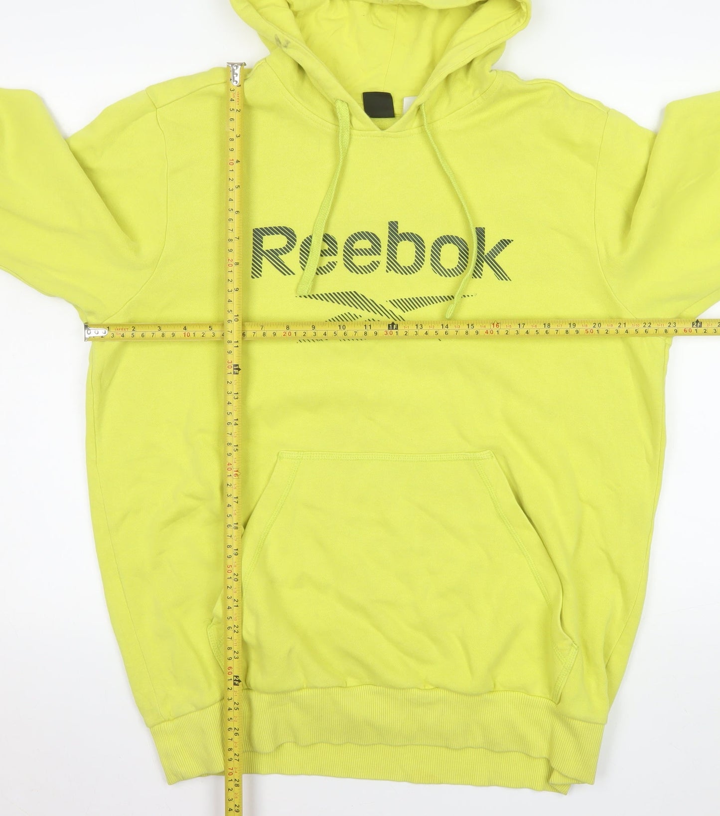 Reebok Men's Yellow Pullover Hoodie L Logo Graphic Cotton Blend