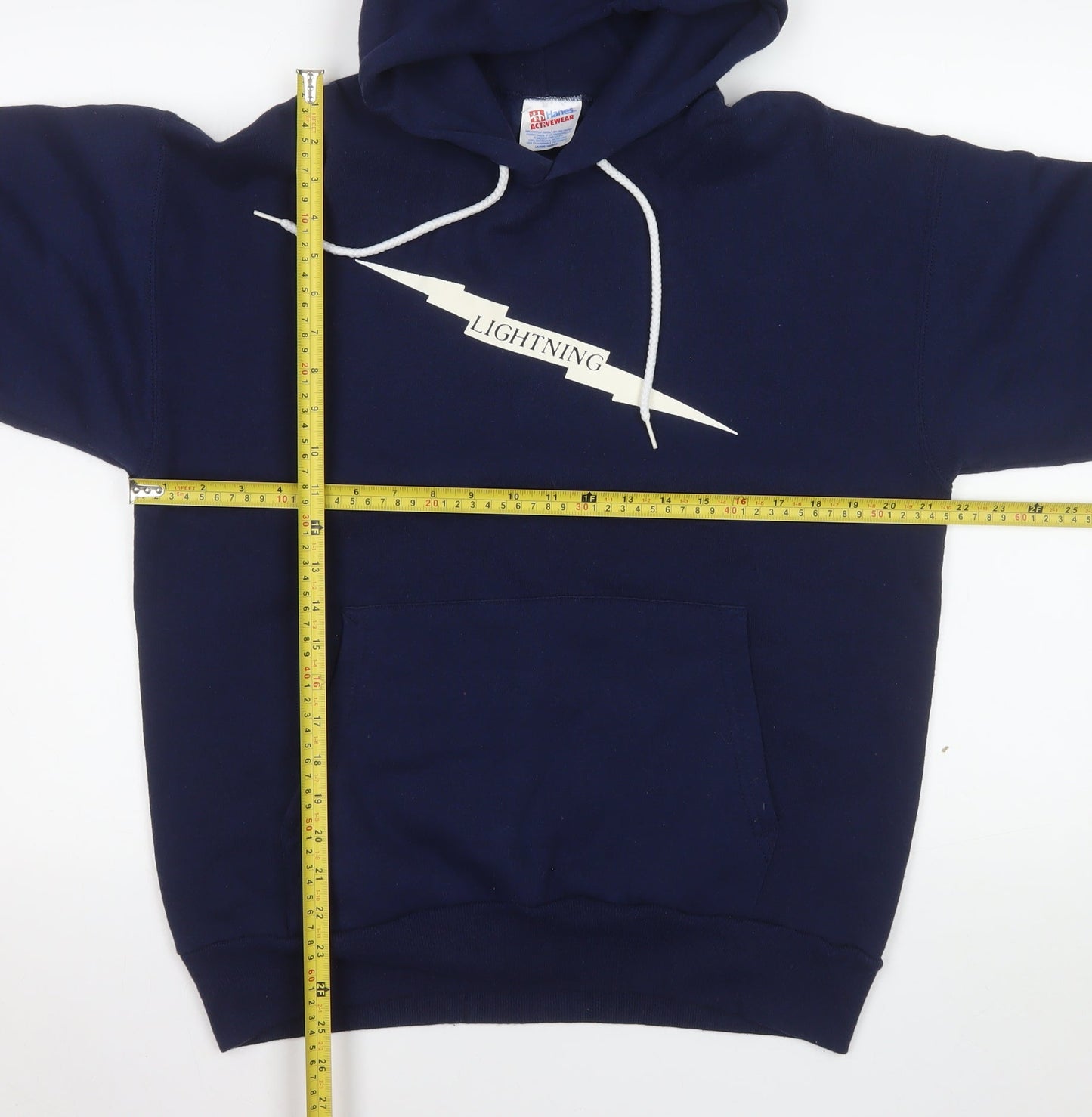 Hanes Men's Blue Pullover Hoodie Large Lightning Graphic Fleece