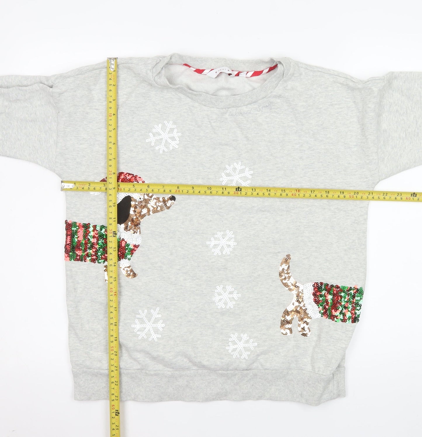 Next Women Grey Sequin Dog Christmas Sweatshirt Size M