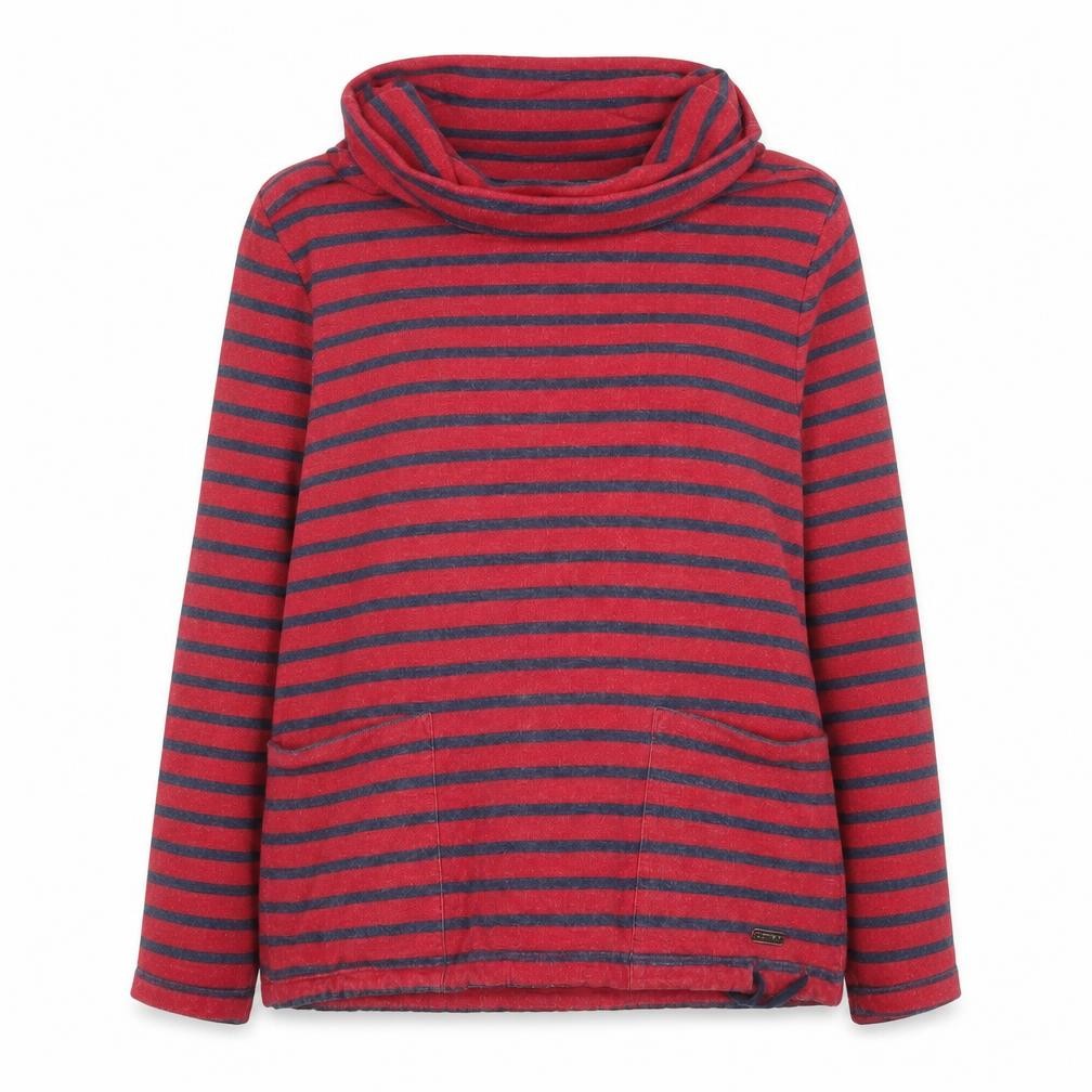 Line 7 Women's Red and Navy Striped Cowl Neck Pullover Sweatshirt L
