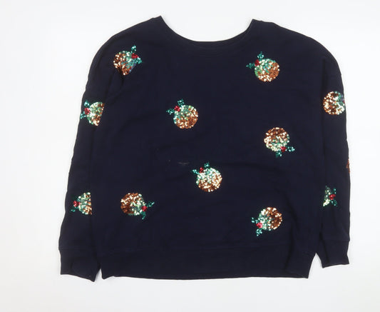 Next Womens Navy Sequin Christmas Pudding Sweatshirt Size 14
