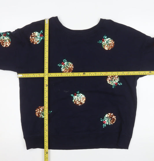 Next Womens Navy Sequin Christmas Pudding Sweatshirt Size 14