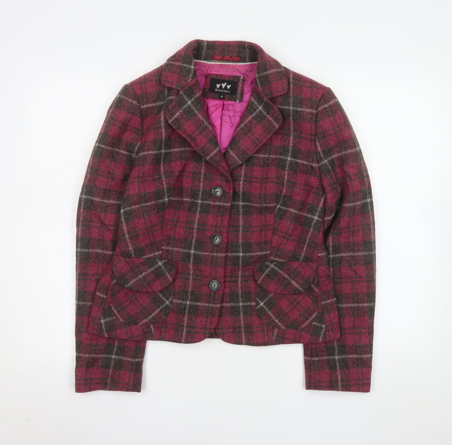 Marks and Spencer Per Una Pink Wool Check Blazer Jacket Size 14
