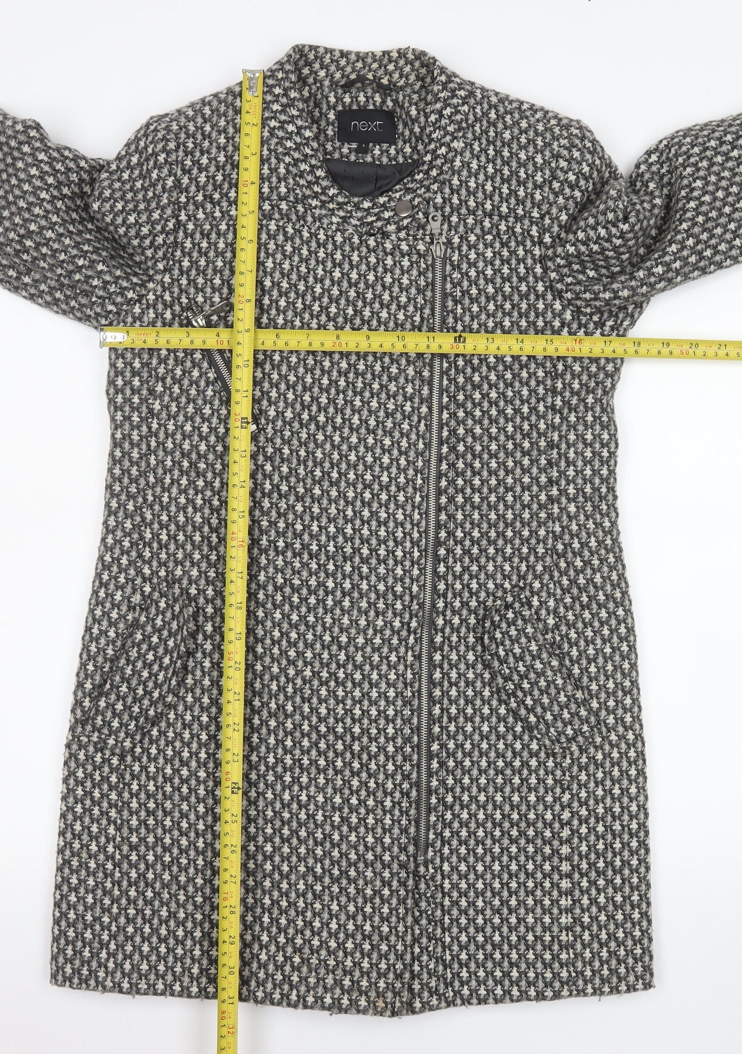 Next Women's Grey Wool Blend Biker Coat Size 6 Asymmetric Zip