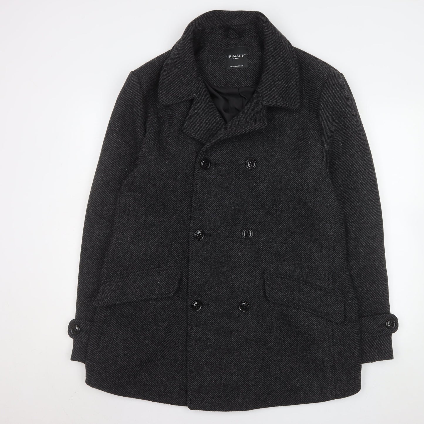 Primark Men's Grey Wool Blend Pea Coat XL