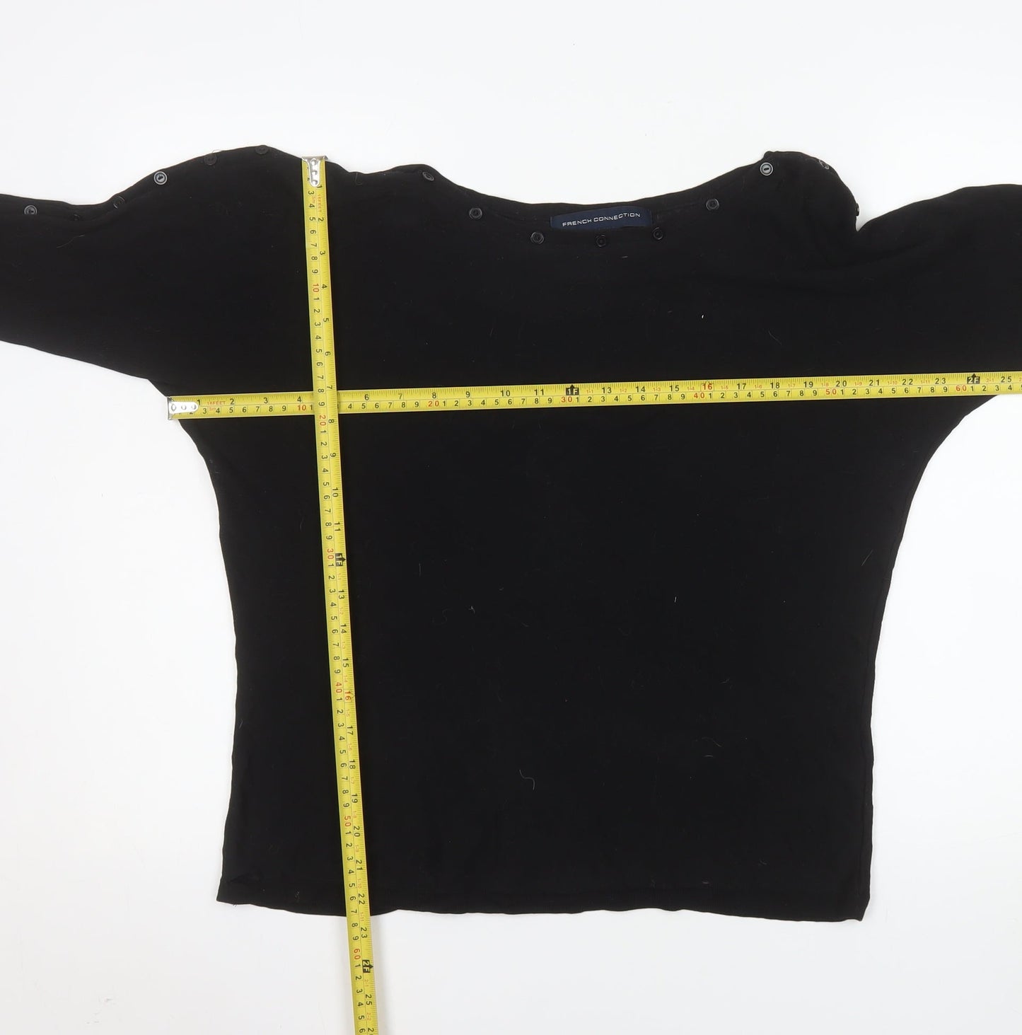 French Connection Women's Black 3/4 Sleeve Button Blouse Size L