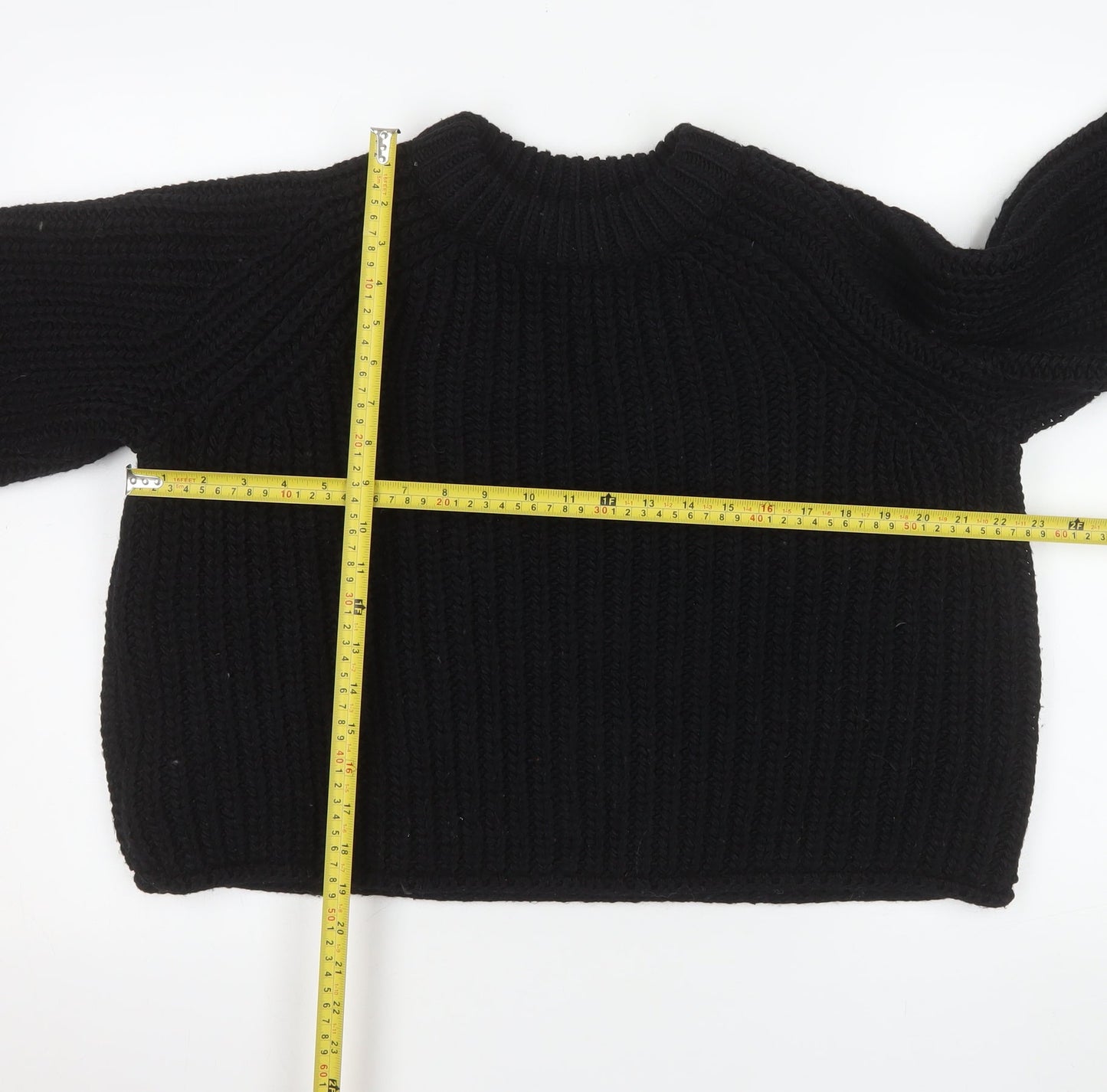 H&M Womens Black Chunky-Knit Crew Neck Jumper Size S