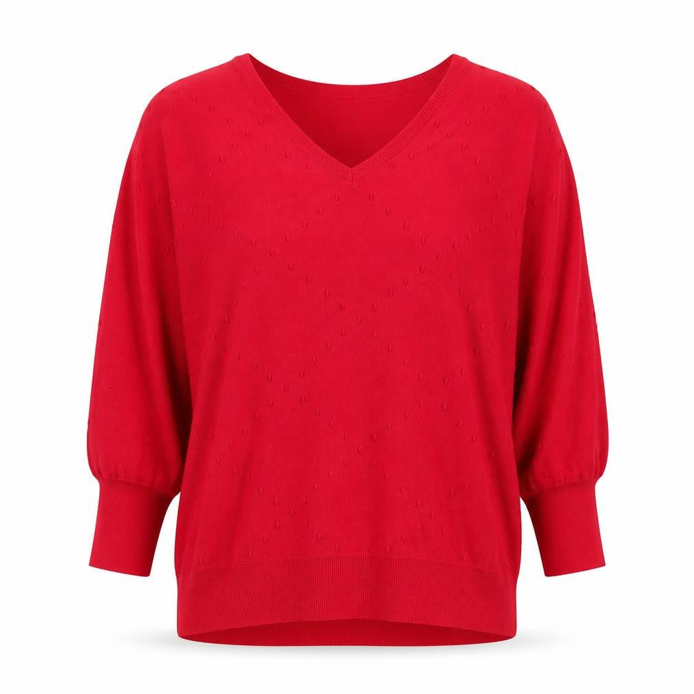 Next Women Red V-Neck Long Sleeve Jersey Blouse Size L