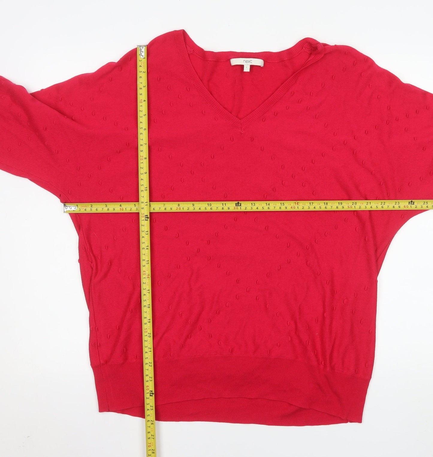 Next Women Red V-Neck Long Sleeve Jersey Blouse Size L