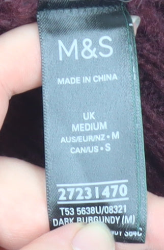 Marks and Spencer Per Una Women's Burgundy V-Neck Chunky Knit Jumper Size M