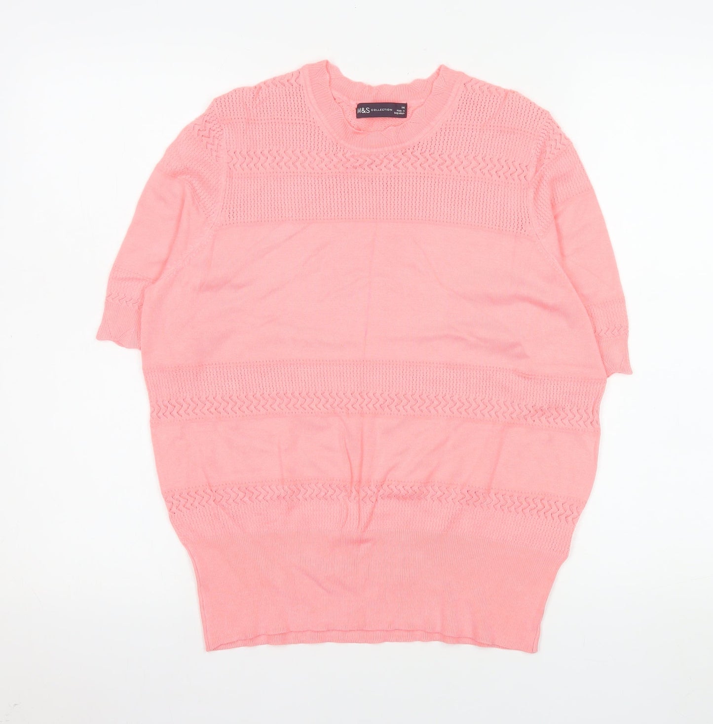 Marks and Spencer Womens Pink Knit Short Sleeve T-Shirt Size 14
