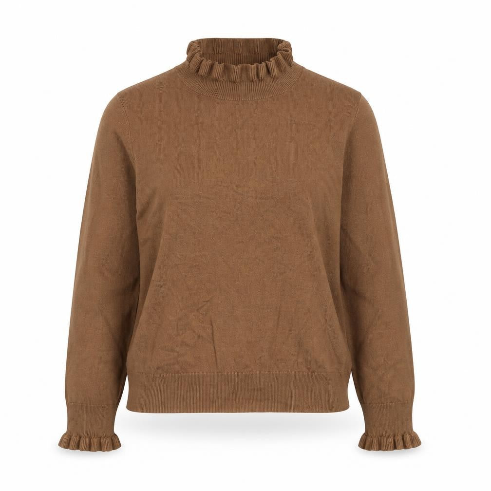 Oasis Women’s Brown High Neck Ruffle Knit Jumper Size M