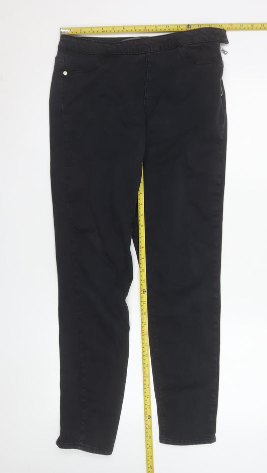 Mint Velvet Women Black Skinny Jeans Size 14R Zip Detail Stretch Comfort