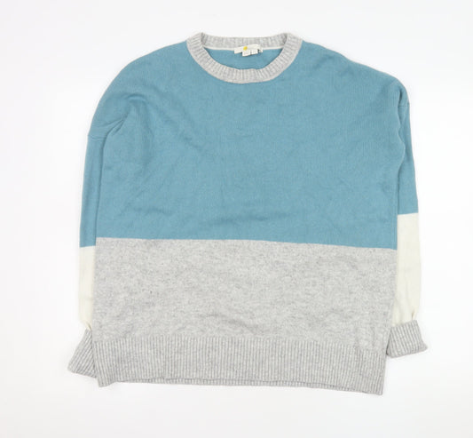 Boden Women Blue Grey Colour Block Wool Blend Jumper M
