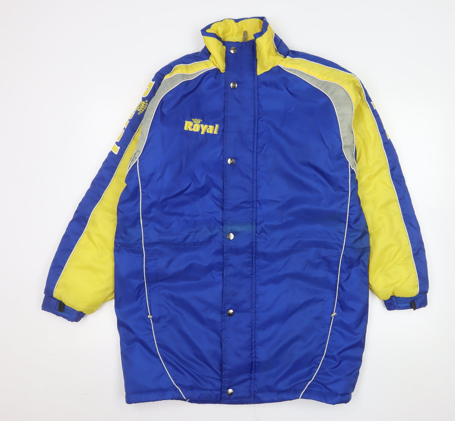 Royal Men's Blue and Yellow Lined Waterproof Parka Jacket Size S