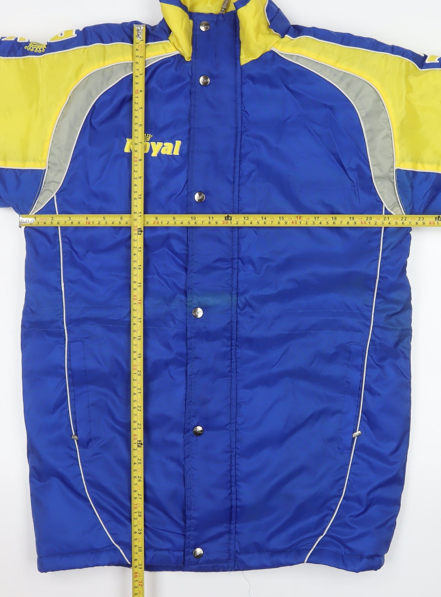 Royal Men's Blue and Yellow Lined Waterproof Parka Jacket Size S