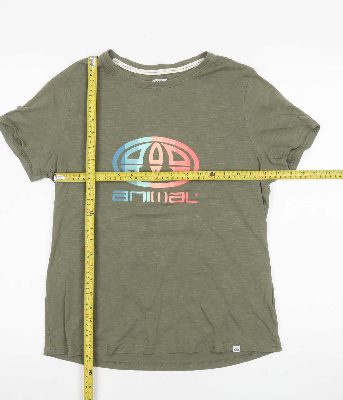 Animal Womens Green Crew Neck Cotton T-Shirt Size 12