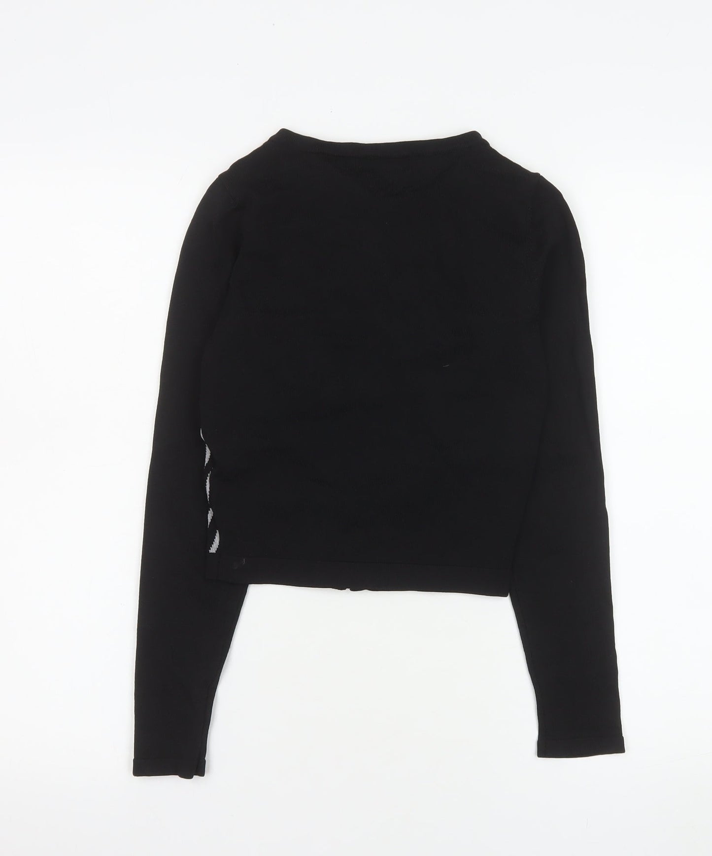 Jane Norman Women's Black Geometric Zip Knit Cropped Jacket Size 8
