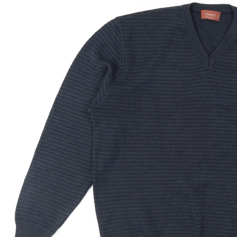 Additional view of Marks and Spencer Men's Navy Blue V-Neck Italian Knit Jumper Small