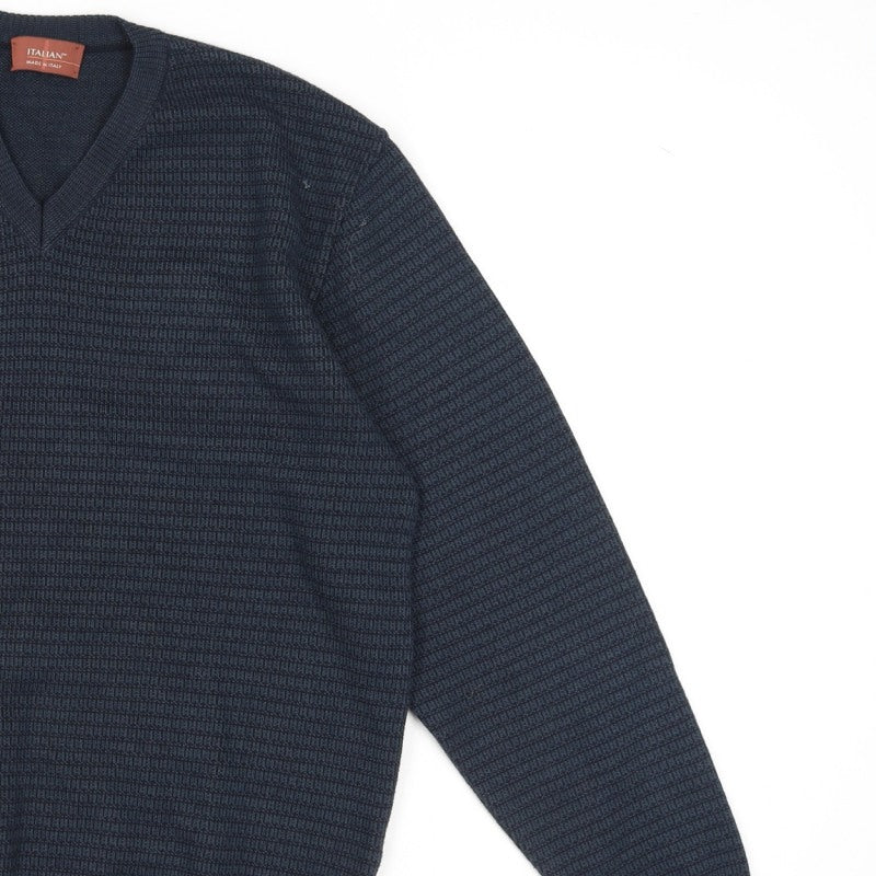 Additional view of Marks and Spencer Men's Navy Blue V-Neck Italian Knit Jumper Small